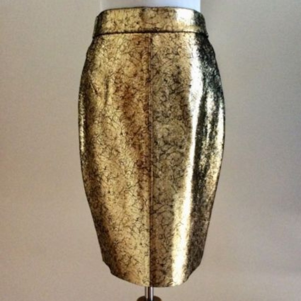 💕HP💕Gold/Black Leather “Crackled “ Look Pencil Skirt NWT (RAOUL) also fits reg - Picture 5 of 11